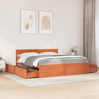 Bed met lades en matras massief grenenhout wasbruin 180x200 cm 3