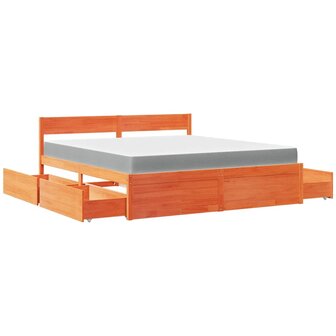 Bed met lades en matras massief grenenhout wasbruin 180x200 cm 11