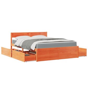 Bed met lades en matras massief grenenhout wasbruin 160x200 cm 1