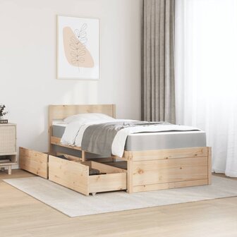 Bed met lades en matras massief grenenhout 90x200 cm 3