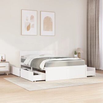 Bed met lades en matras massief grenenhout wit 140x190 cm 3