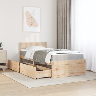 Bed met lades en matras massief grenenhout 90x190 cm 3