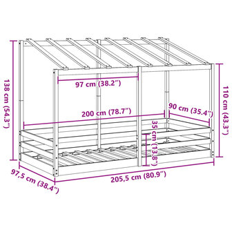 Kinderbed met bedhuis 90x200 cm massief grenenhout 9