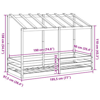 Kinderbed met bedhuis 90x190 cm massief grenenhout wasbruin 9