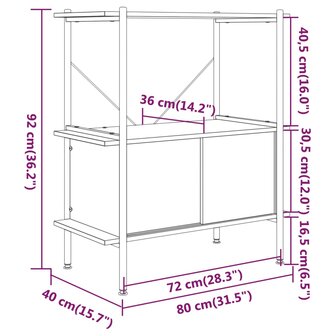 Opbergrek 3-laags met kast 80x40x92 cm staal en bewerkt hout 6