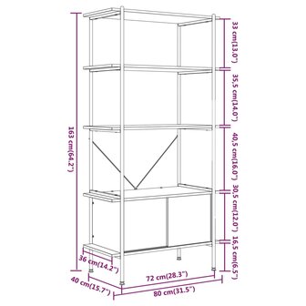 Opbergrek 5-laags met kast 80x40x163 cm staal en bewerkt hout 6