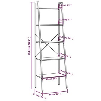 Opbergmeubel met 5 lagen 56x35x174 cm lichtbruin en zwart 8