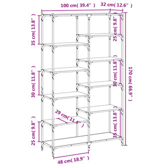 Boekenrek 100x32x170 cm bewerkt hout en ijzer zwart 9