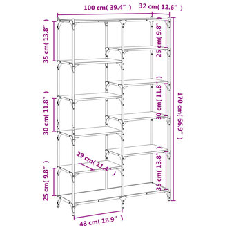 Boekenrek 100x32x170 cm bewerkt hout en ijzer gerookt eiken 9