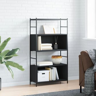 Boekenrek 80x30x145,5 cm bewerkt hout en ijzer zwart 1