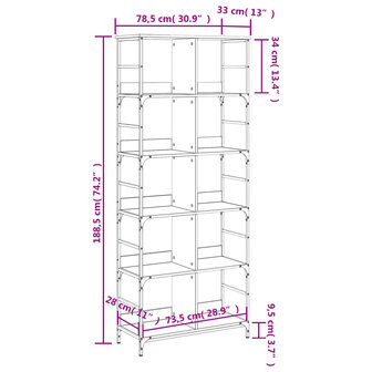 Boekenrek 78,5x33x188,5 cm bewerkt hout zwart 9