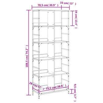 Boekenrek 78,5x33x188,5 cm bewerkt hout sonoma eikenkleurig 9