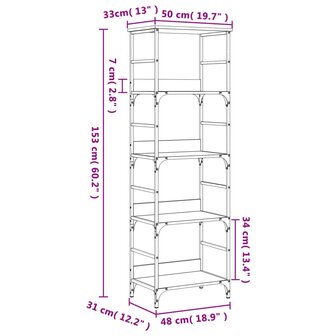 Boekenrek 50x33x153 cm bewerkt hout gerookt eikenkleurig 9