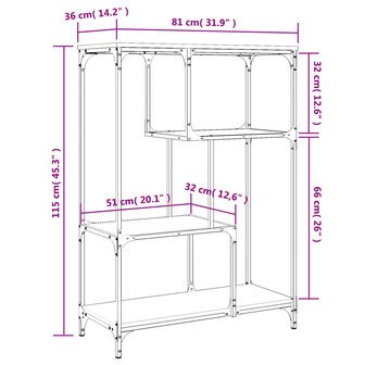 Boekenrek 81x36x115 cm bewerkt hout en staal grijs sonoma 9