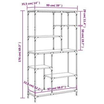 Boekenrek 99x35,5x176 cm bewerkt hout en staal gerookt eiken 9