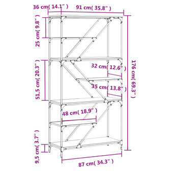 Boekenrek 91x36x176 cm bewerkt hout en staal zwart 9