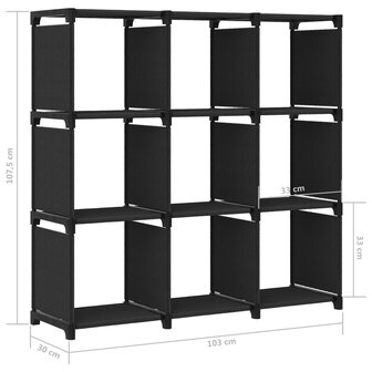 Kast met 9 vakken 103x30x107,5 cm stof zwart 8