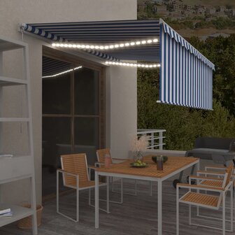 Luifel handmatig uittrekbaar met rolgordijn LED 4x3 m blauw wit 1