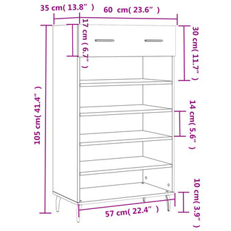 Schoenenkast 60x35x105 cm bewerkt hout bruin eikenkleur 12