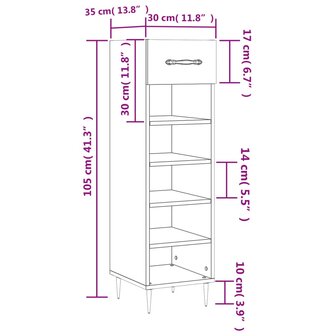 Schoenenkast 30x35x105 cm bewerkt hout wit 12