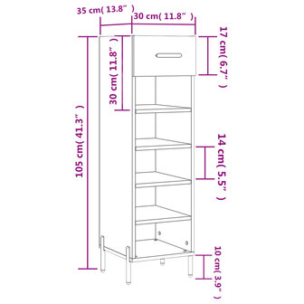 Schoenenkast 30x35x105 cm bewerkt hout gerookt eikenkleurig 12