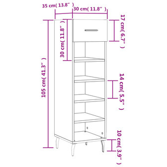 Schoenenkast 30x35x105 cm bewerkt hout bruin eikenkleur 12