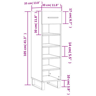 Schoenenkast 30x35x105 cm bewerkt hout grijs sonoma eikenkleur 12