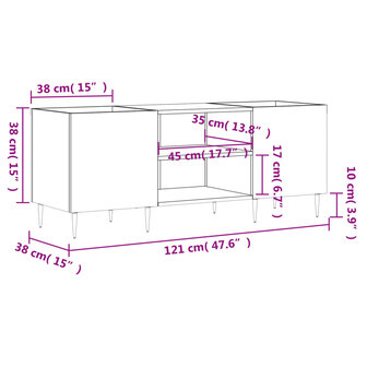 Platenkast 121x38x48 cm bewerkt hout zwart 9