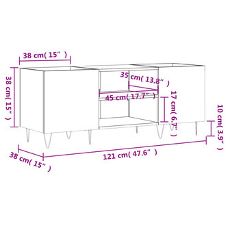 Platenkast 121x38x48 cm bewerkt hout hoogglans wit 9