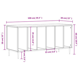 Platenkast 100x38x48 cm bewerkt hout grijs sonoma eikenkleurig 9