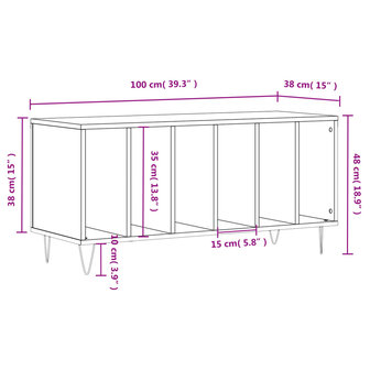 Platenkast 100x38x48 cm bewerkt hout grijs sonoma eikenkleurig 9