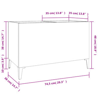 Platenkast 74,5x38x48 cm bewerkt hout grijs sonoma eikenkleurig 8