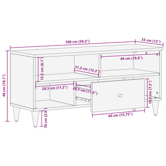 Tv-meubel 100x33x46 cm massief mangohout 11