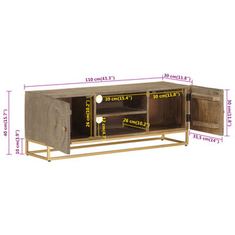 Tv-meubel 110x30x40 cm massief ruw mangohout en ijzer 9