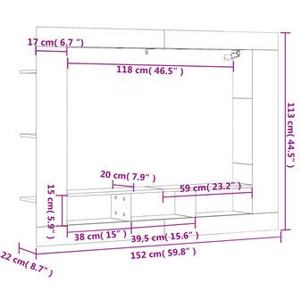 Tv-meubel 152x22x113 cm bewerkt hout wit 9