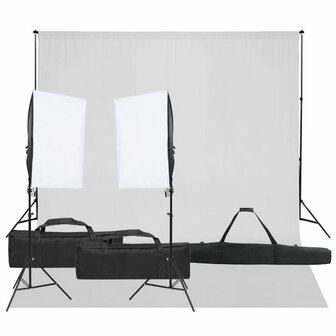 Fotostudioset met verlichtingsset en achtergrond 1