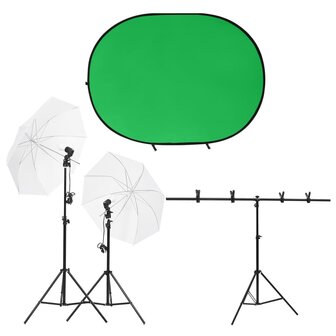 Fotostudioset met verlichtingsset en achtergrondscherm 1