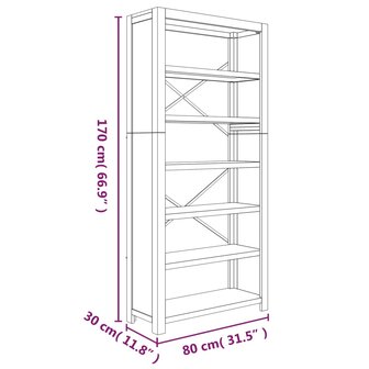 Boekenkast met 6 schappen 80x30x170 cm massief acaciahout 8