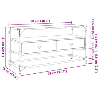 Tv-meubel met glazen blad 98x35x51 cm bewerkt hout zwart 10