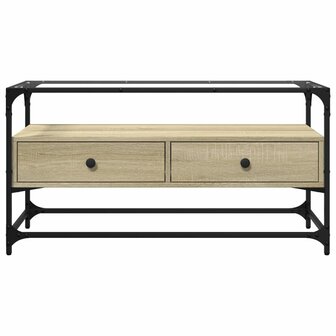 Tv-meubel met glazen blad 98x35x51 cm bewerkt hout sonoma eiken 4