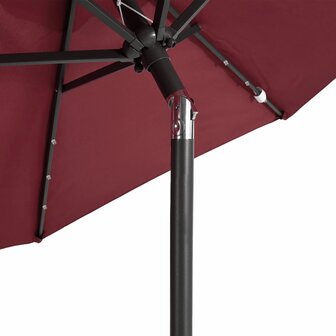 Parasol met LED&amp;apos;s en stalen paal 225x225x212 cm bordeauxrood 9