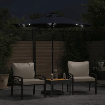 Parasol met LED&amp;apos;s en stalen paal 225x225x212 cm zwart 3