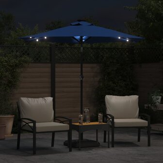 Parasol met LED&amp;apos;s en stalen paal 225x225x212 cm azuurblauw 3