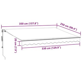 Luifel automatisch uittrekbaar met LED 350x250 cm bordeauxrood 12