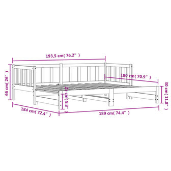 Slaapbank met onderschuifbed 90x190 cm massief grenenhout 11