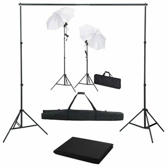 Fotostudioset met achtergrond, lampen en paraplu&amp;apos;s 1