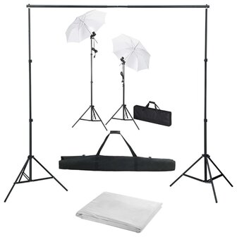 Fotostudioset met achtergrond, lampen en paraplu&amp;apos;s 1