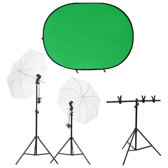 Fotostudioset met verlichtingsset en achtergrondscherm 1