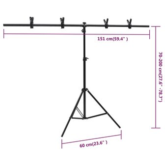 Achtergrondstandaard T-vormig 151x60x(70-200) cm zwart 9