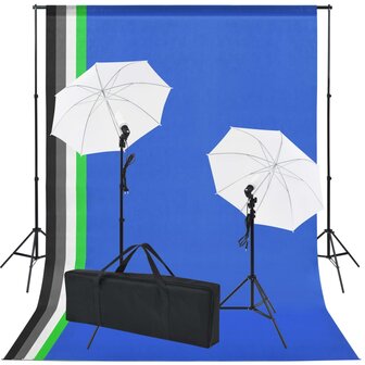 Fotostudio set met 5 gekleurde achtergronden &amp; 2 paraplu&amp;apos;s 1